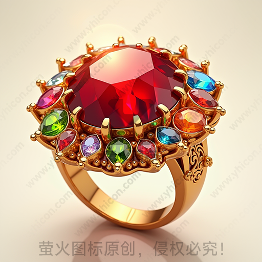 一枚镶嵌多彩宝石的金戒指