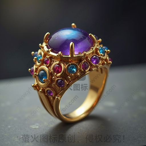 金色戒指镶有紫色大宝石及小彩石
