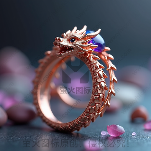 铜色龙形戒指，镶有紫色宝石，精致刻画