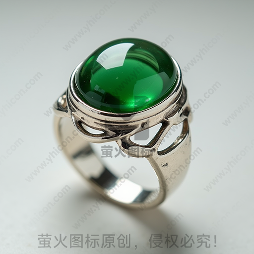 银质戒指，镶嵌绿色宝石，设计精致