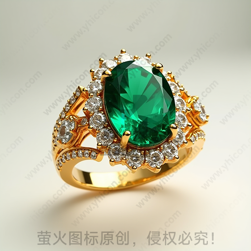 金色戒指镶嵌一个大绿宝石及多颗小钻石