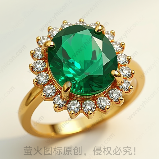黄金戒指，中心镶嵌巨大绿宝石