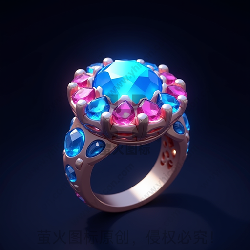 蓝色和粉色宝石镶嵌的金戒指