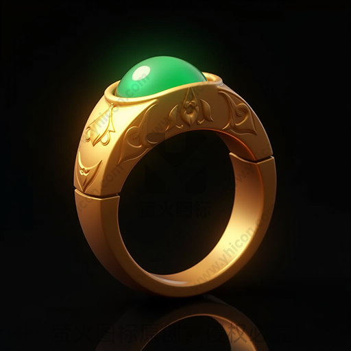 金色戒指，镶绿色宝石，背景黑暗