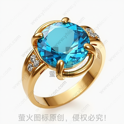 金色戒指镶嵌蓝宝石和小钻石