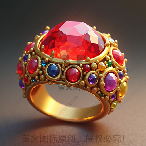 一枚镶嵌多彩宝石的金戒指