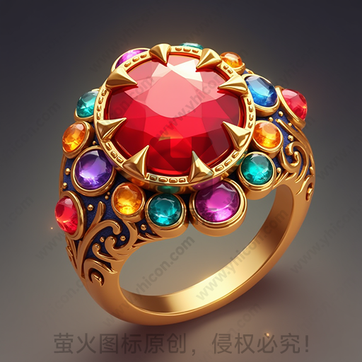 一枚镶嵌有多彩宝石的金戒指