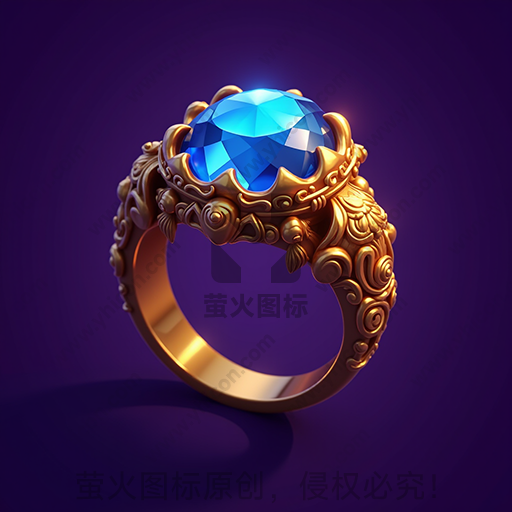 金色戒指，嵌有蓝宝石，精细雕花