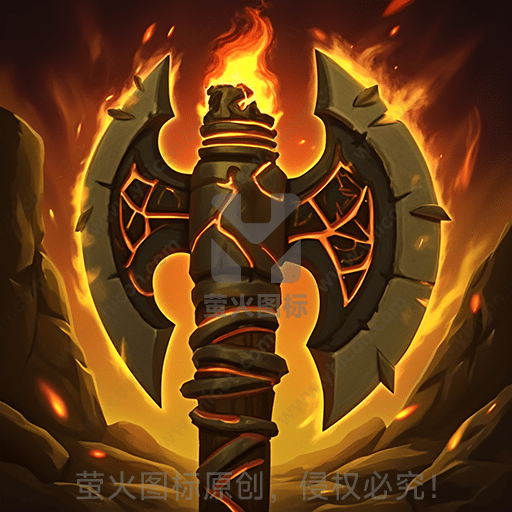 燃烧的双刃战斧，魔幻风火焰背景