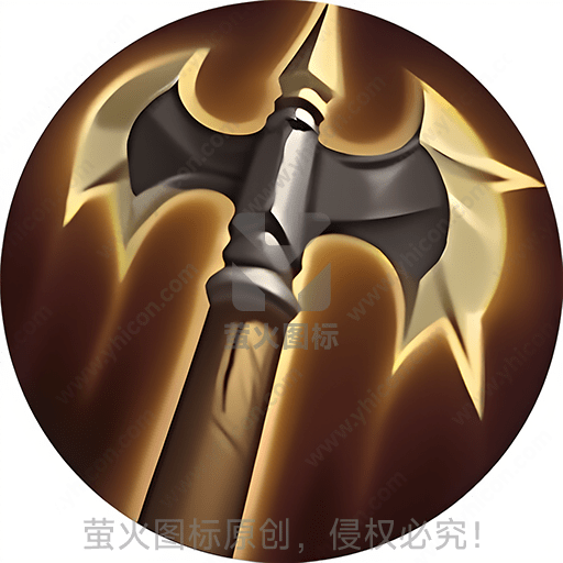 握紧金属战斧的手，背景是暗金色火焰