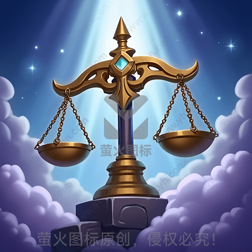 天空中矗立的黄金色天平，周围云朵缭绕