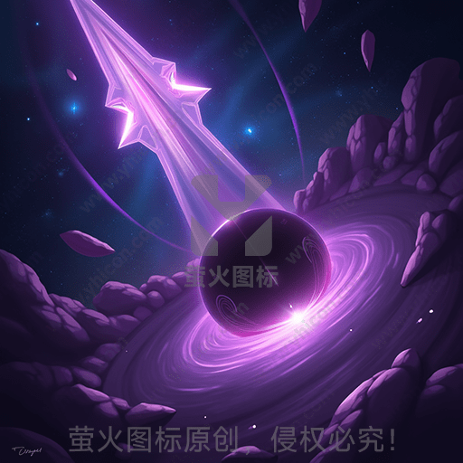 紫色调的外太空风景，流星和奇异星球