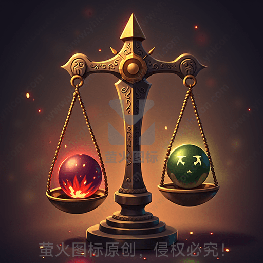 金色天平，两边各悬一神秘球体
