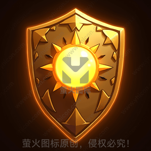 太阳形状中心的金色盾牌