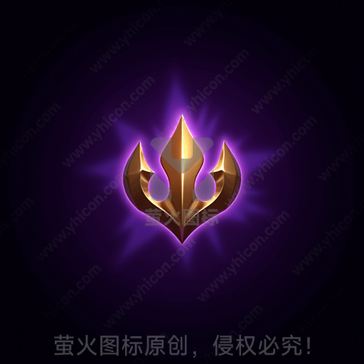 紫色背景上的金色三尖标志，神秘光环