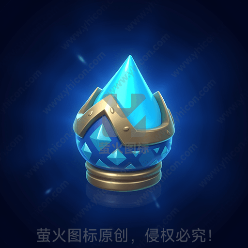 蓝色宝石装饰的金属王冠，散发光芒