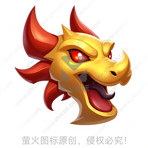 金色的卡通风格龙头，表情凶猛