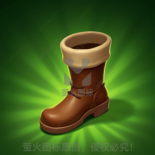 单只棕色靴子，绿色光晕背景