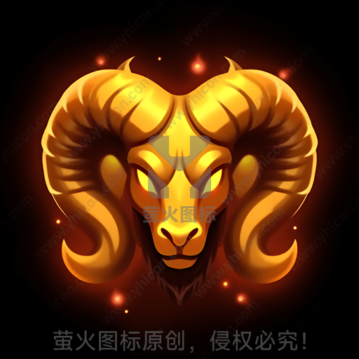 金色羊头，发光红眼，黑暗背景