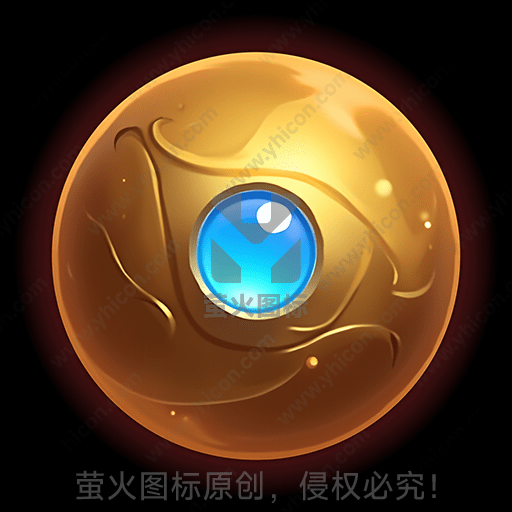 圆形黄金色图腾，中心蓝色宝石