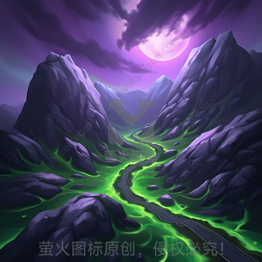 山谷中发光的绿色河流在夜色中蜿蜒