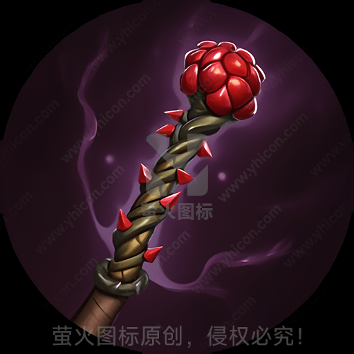 紫色背景下的红色巨大花朵法杖