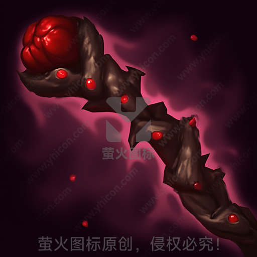 紫色背景下的赤红宝石魔法权杖
