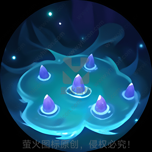 幻想风格的蓝色发光漩涡，中有紫色水滴