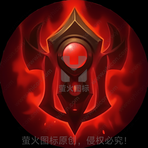 红色背景上的神秘金属徽章，中心有红宝石