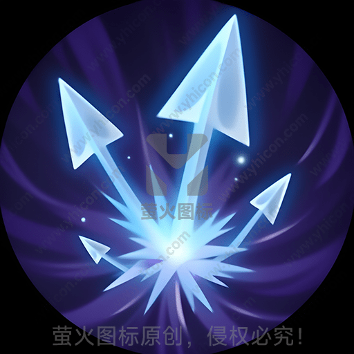 五枚飘扬的蓝色箭头，在紫色背景上