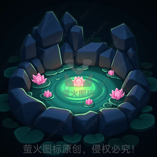 夜晚石头围成的荷花池