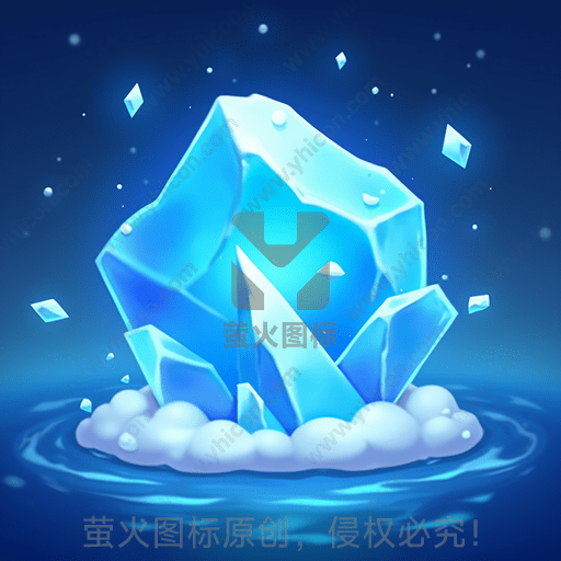 发光的蓝色水晶在水面上漂浮