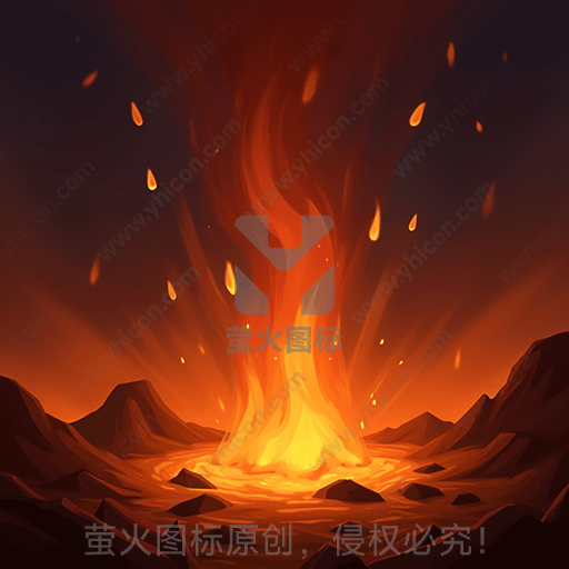荒漠中巨大火焰高耸，岩石纷飞