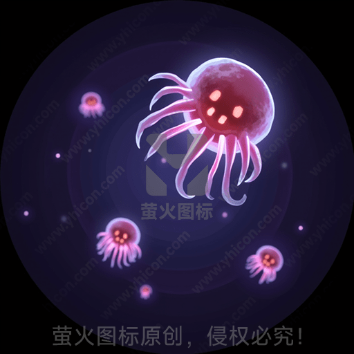 几只粉色水母在深蓝背景中游动