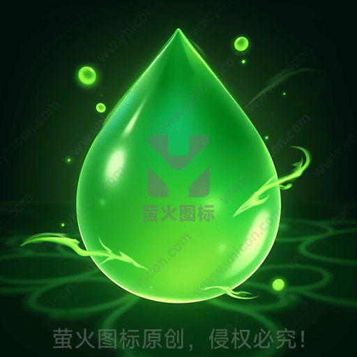 发光的绿色水滴与漂浮的小水珠