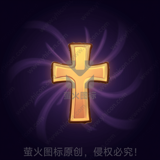 金色十字架在紫色漩涡背景前