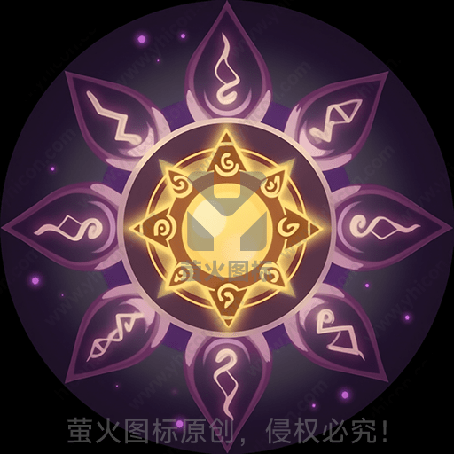 紫色背景上的黄色神秘符号