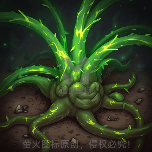 闪光的神秘绿色植物，蔓延在黑暗土壤中