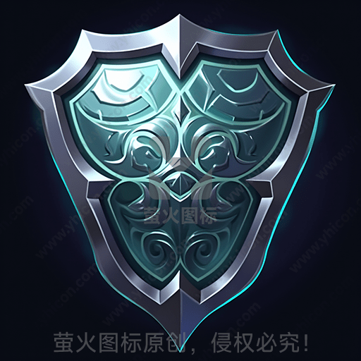蓝绿色调的精致盾牌，雕花装饰