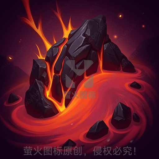 暗红色背景下的火山岩石和岩浆