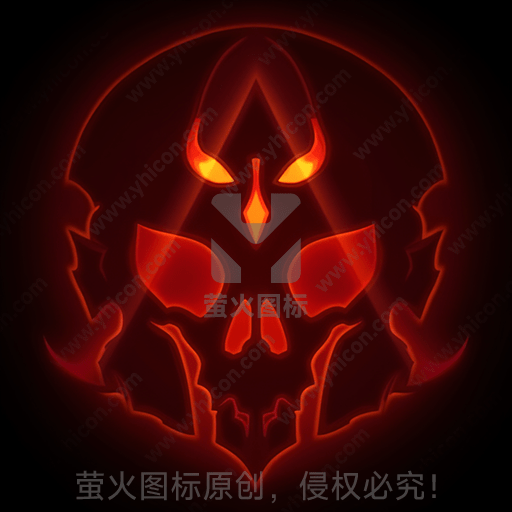 暗红色背景下的骷髅形象，眼睛闪耀