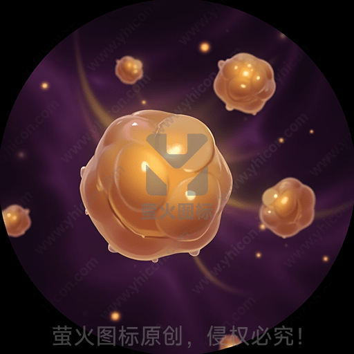 紫色背景下，橙色泡泡状物体漂浮