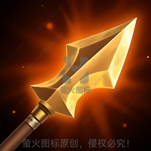金色闪耀的古老战斧在橘红背景上