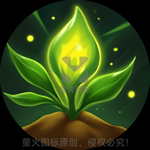 发光的绿色植物，夜空下土壤中
