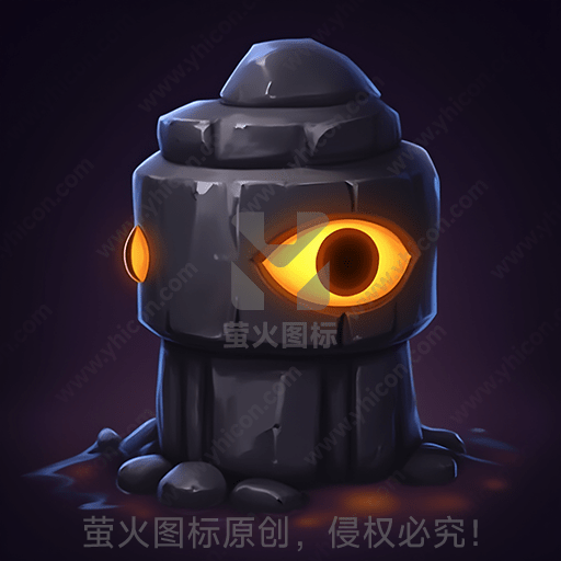 暗色背景下一灰色石像，眼睛发光
