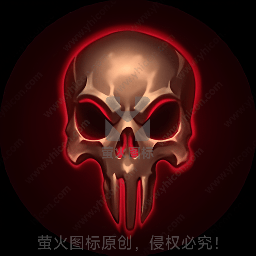 红色发光的骷髅头图案，背景暗红色