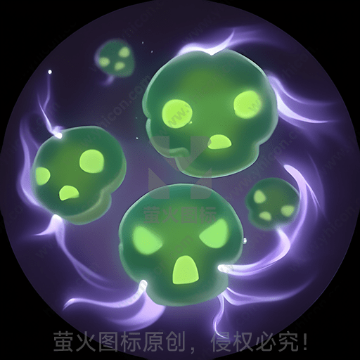 发光绿色幽灵面孔漂浮在紫色雾气中