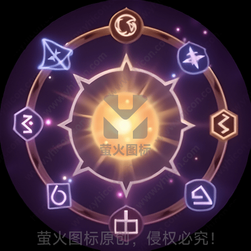 神秘的紫色背景上有光环和符号