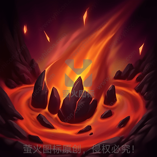 熔岩中岩石突出，火光四射
