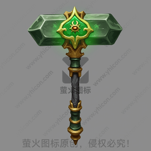 绿色宝石槌，金色装饰，红色花纹